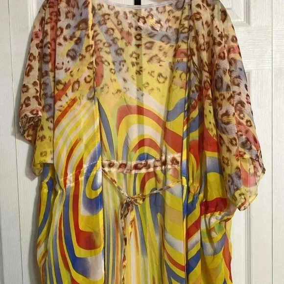 Colorful animal print cardigan beach swim cover up top - Picture 3 of 10